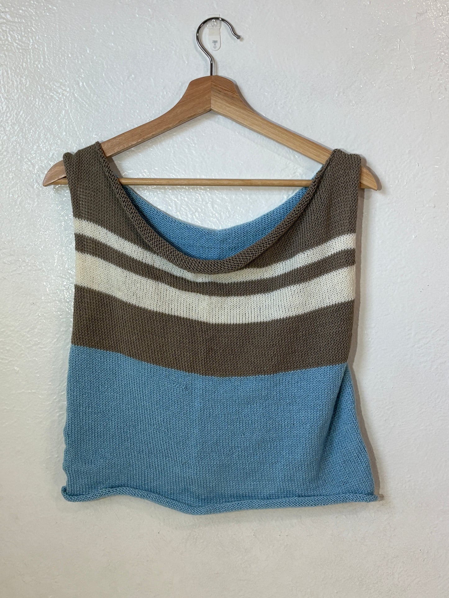 OFF THE SHOULDER BLUE JERSEY STRIPE SHIRT