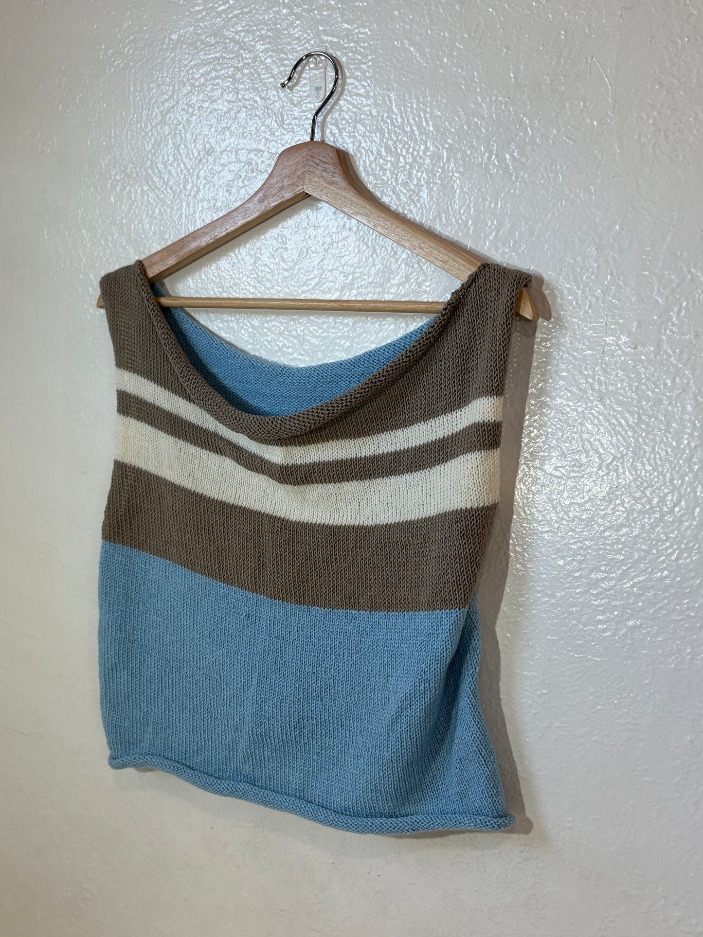OFF THE SHOULDER BLUE JERSEY STRIPE SHIRT