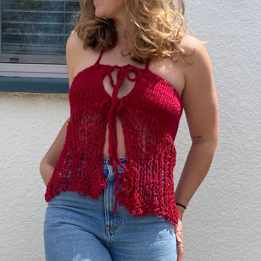 RED ROSE HALTER TOP