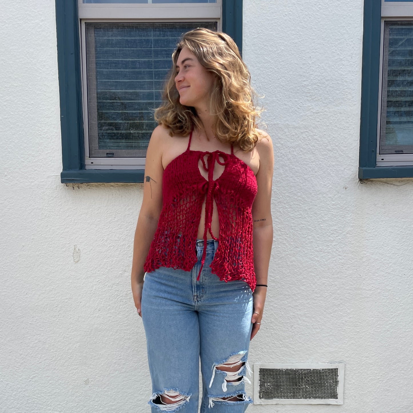 RED ROSE HALTER TOP