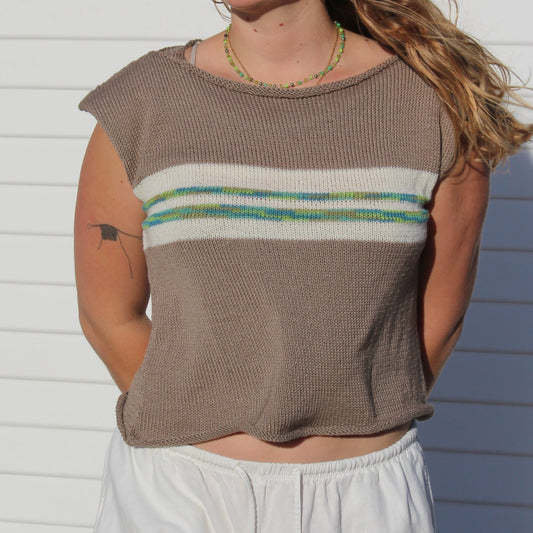 RACING STRIPES BEIGE KNIT TOP