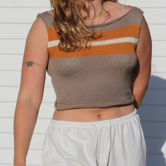 ORANGE RACING STRIPES KNIT TANK TOP