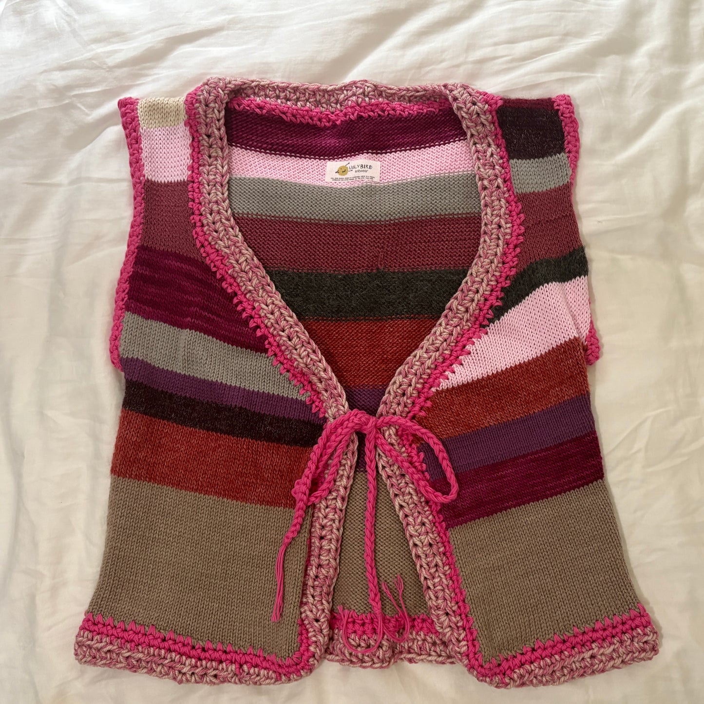 Berry Striped Knit Patchwork Vest