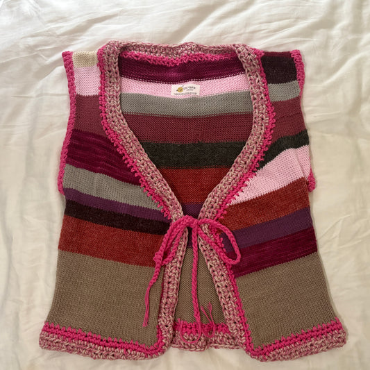 Berry Striped Knit Patchwork Vest